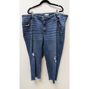 Ava & Viv Medium Wash Distressed Wide-Leg Jeans